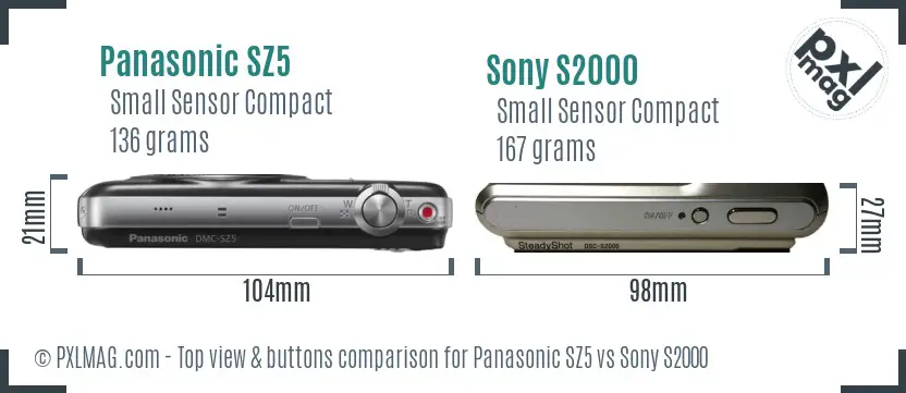 Panasonic SZ5 vs Sony S2000 top view buttons comparison Panasonic SZ5 vs Sony S2000 top view buttons comparison