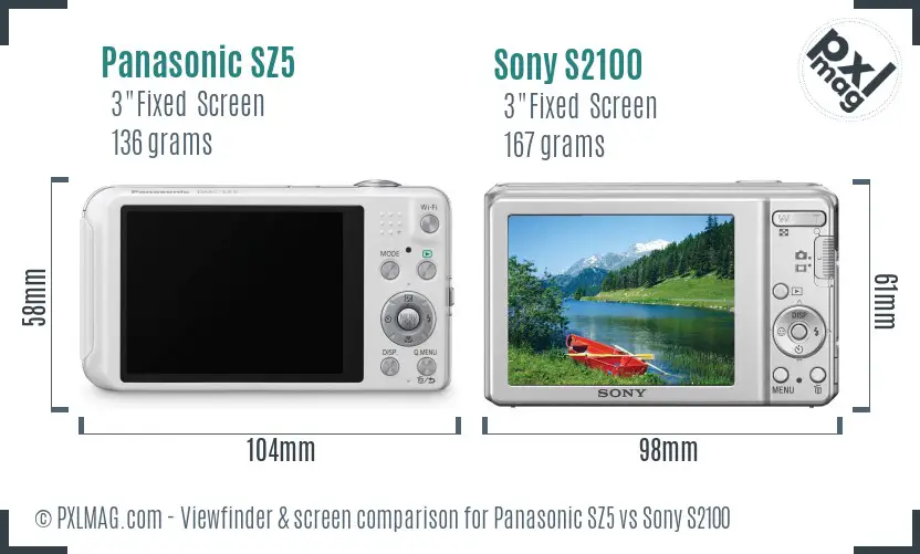 Panasonic SZ5 vs Sony S2100 Screen and Viewfinder comparison