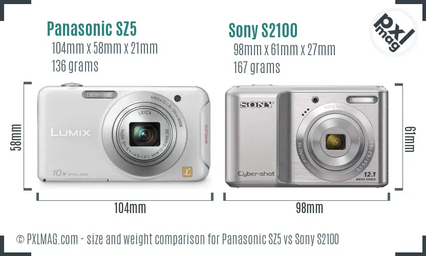 Panasonic SZ5 vs Sony S2100 size comparison