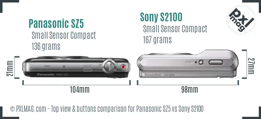 Panasonic SZ5 vs Sony S2100 top view buttons comparison