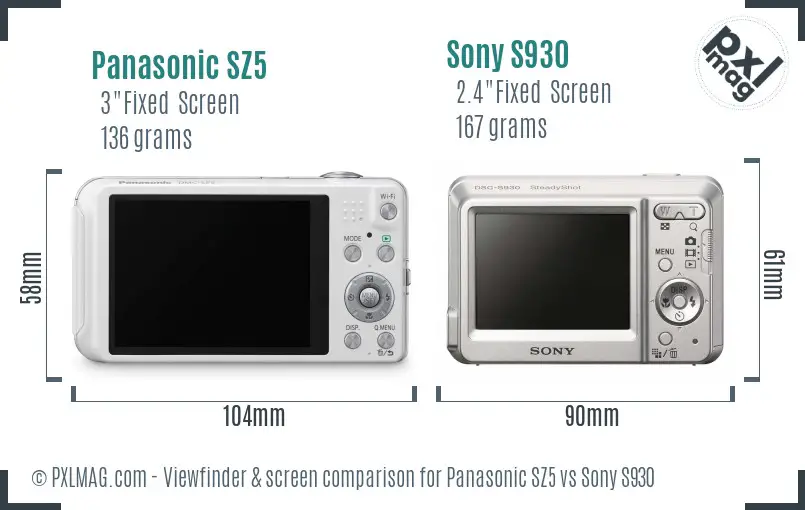 Panasonic SZ5 vs Sony S930 Screen and Viewfinder comparison