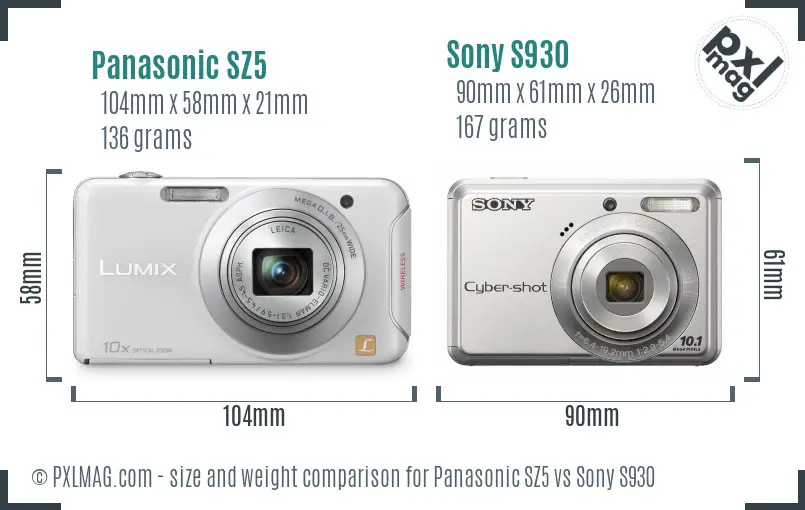 Panasonic SZ5 vs Sony S930 size comparison