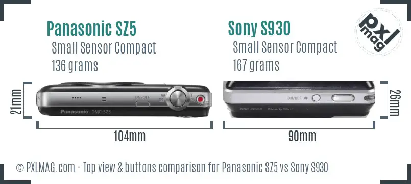 Panasonic SZ5 vs Sony S930 top view buttons comparison