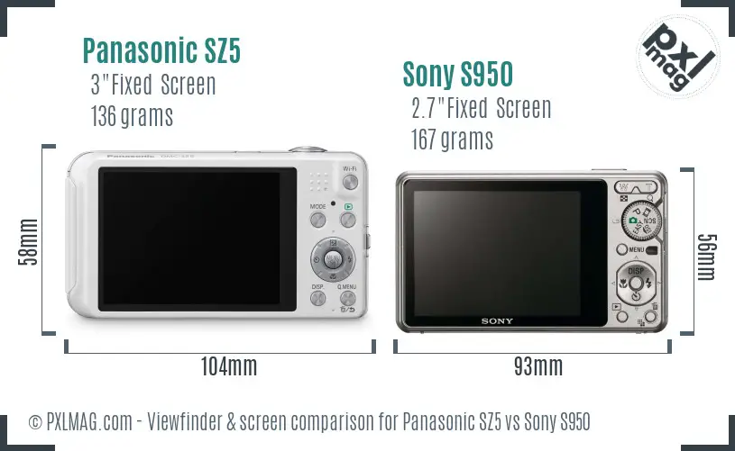 Panasonic SZ5 vs Sony S950 Screen and Viewfinder comparison