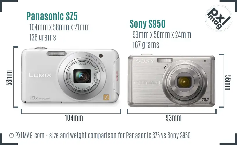 Panasonic SZ5 vs Sony S950 size comparison