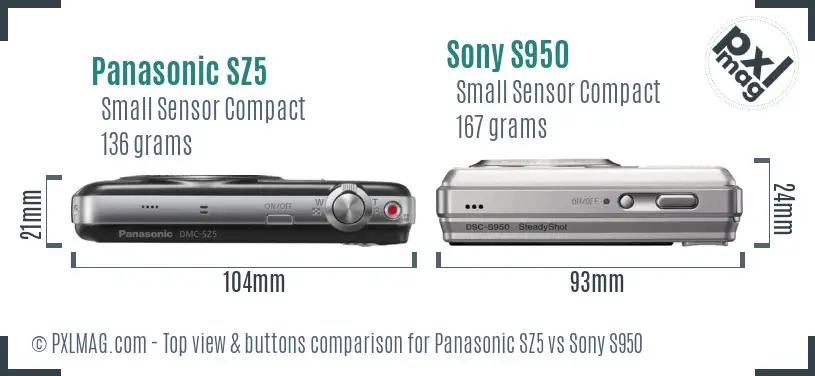 Panasonic SZ5 vs Sony S950 top view buttons comparison