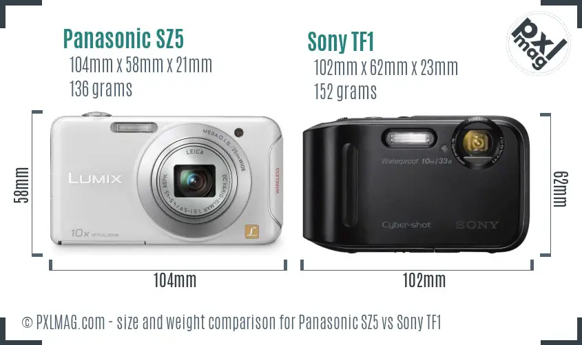 Panasonic SZ5 vs Sony TF1 size comparison