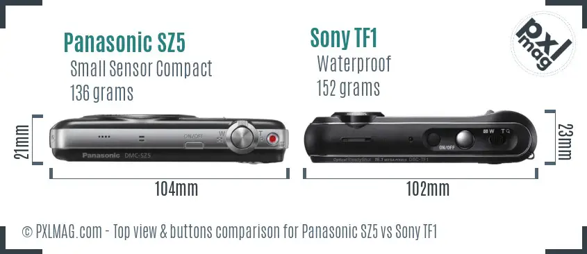 Panasonic SZ5 vs Sony TF1 top view buttons comparison