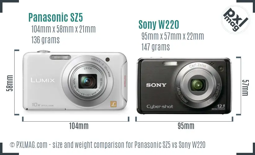 Panasonic SZ5 vs Sony W220 size comparison
