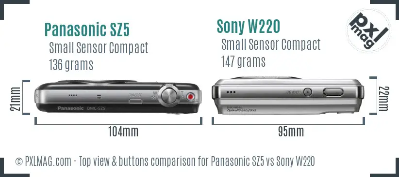 Panasonic SZ5 vs Sony W220 top view buttons comparison