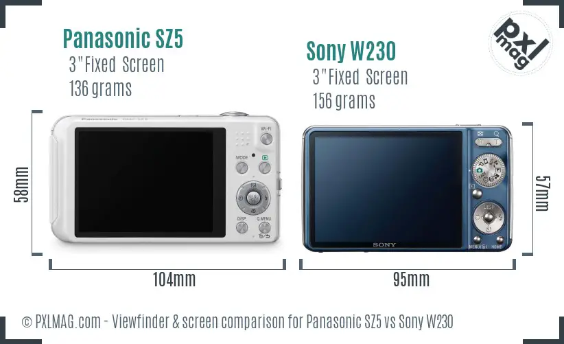 Panasonic SZ5 vs Sony W230 Screen and Viewfinder comparison
