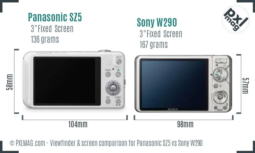 Panasonic SZ5 vs Sony W290 Screen and Viewfinder comparison