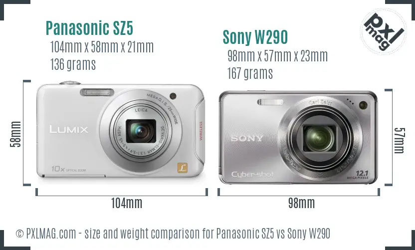 Panasonic SZ5 vs Sony W290 size comparison