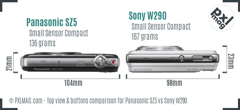 Panasonic SZ5 vs Sony W290 top view buttons comparison