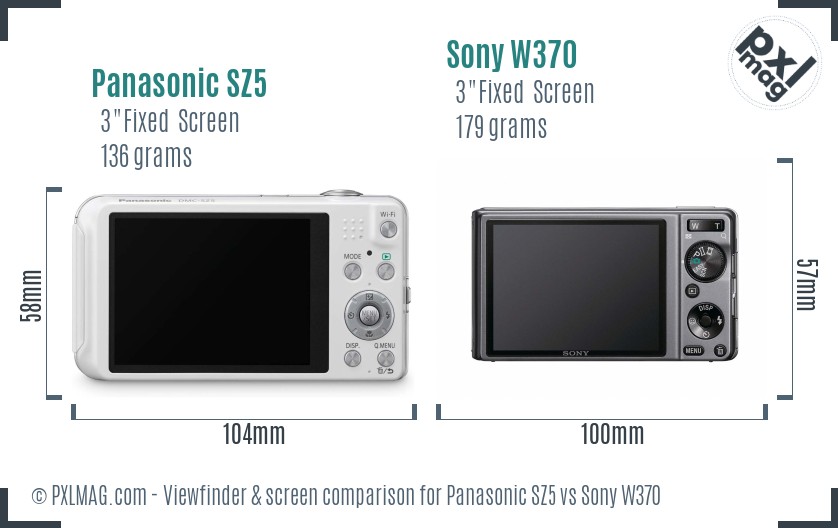 Panasonic SZ5 vs Sony W370 Screen and Viewfinder comparison