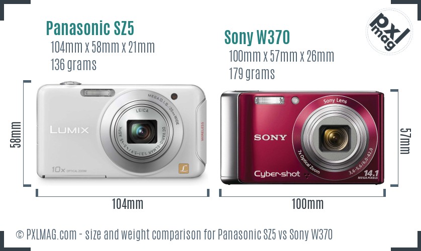 Panasonic SZ5 vs Sony W370 size comparison