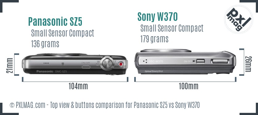 Panasonic SZ5 vs Sony W370 top view buttons comparison