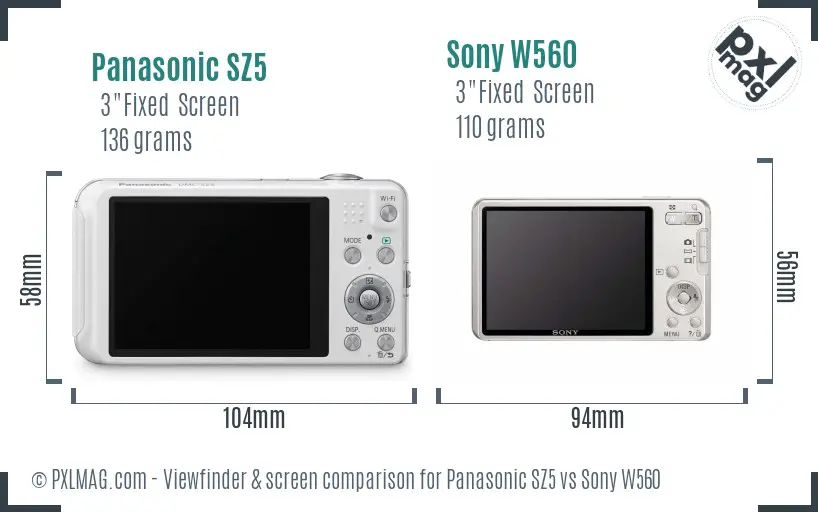 Panasonic SZ5 vs Sony W560 Screen and Viewfinder comparison