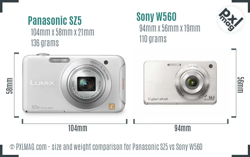 Panasonic SZ5 vs Sony W560 size comparison