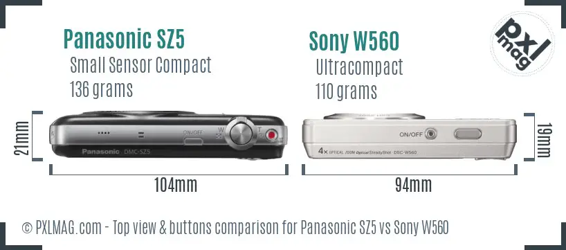Panasonic SZ5 vs Sony W560 top view buttons comparison
