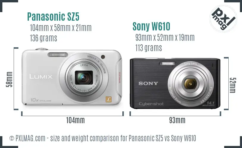 Panasonic SZ5 vs Sony W610 size comparison