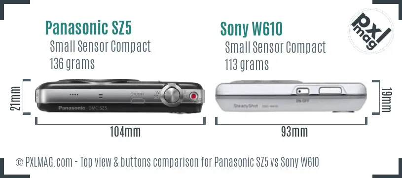 Panasonic SZ5 vs Sony W610 top view buttons comparison