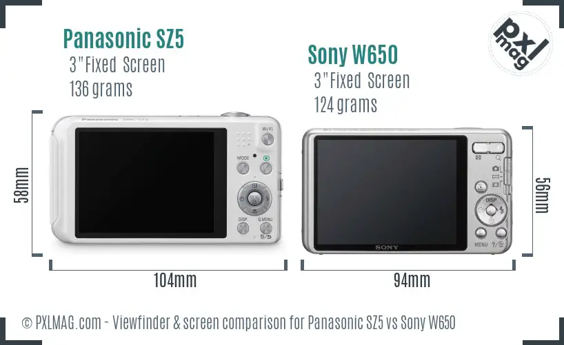 Panasonic SZ5 vs Sony W650 Screen and Viewfinder comparison