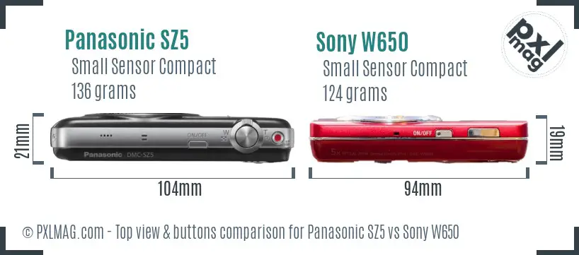 Panasonic SZ5 vs Sony W650 top view buttons comparison