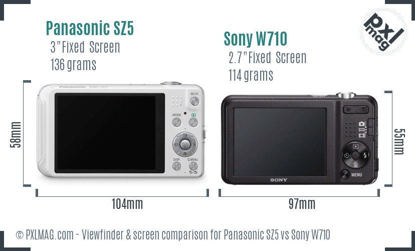 Panasonic SZ5 vs Sony W710 Screen and Viewfinder comparison