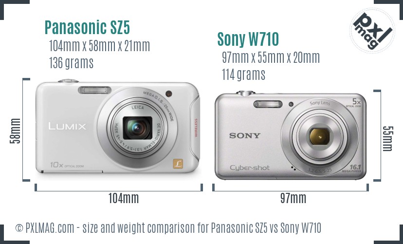 Panasonic SZ5 vs Sony W710 size comparison