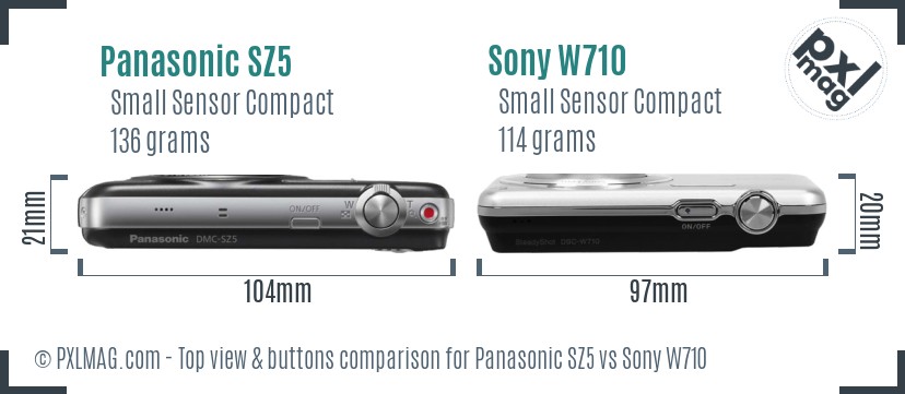 Panasonic SZ5 vs Sony W710 top view buttons comparison