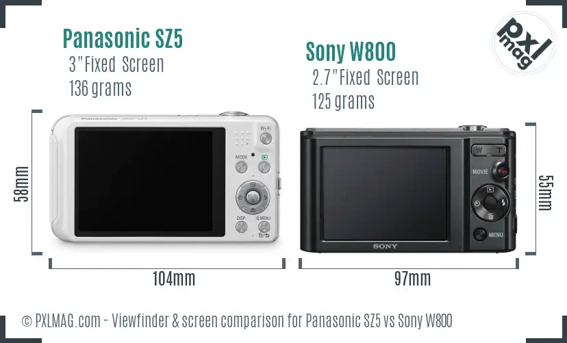 Panasonic SZ5 vs Sony W800 Screen and Viewfinder comparison