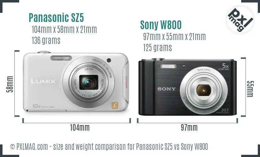 Panasonic SZ5 vs Sony W800 size comparison