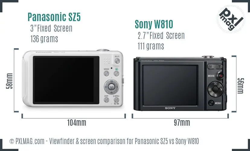 Panasonic SZ5 vs Sony W810 Screen and Viewfinder comparison