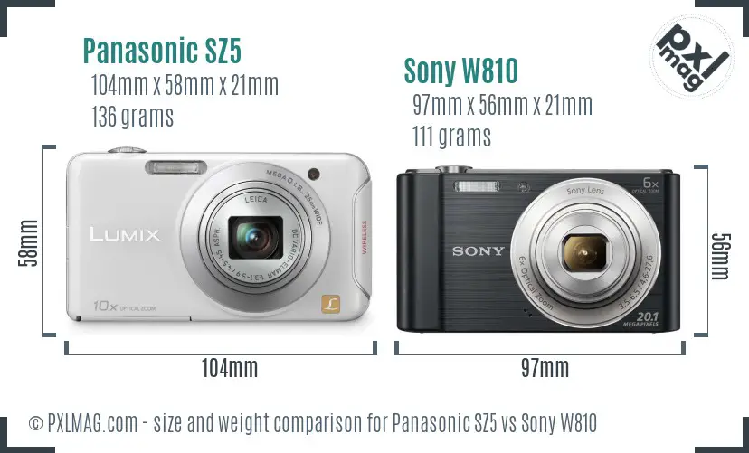 Panasonic SZ5 vs Sony W810 size comparison