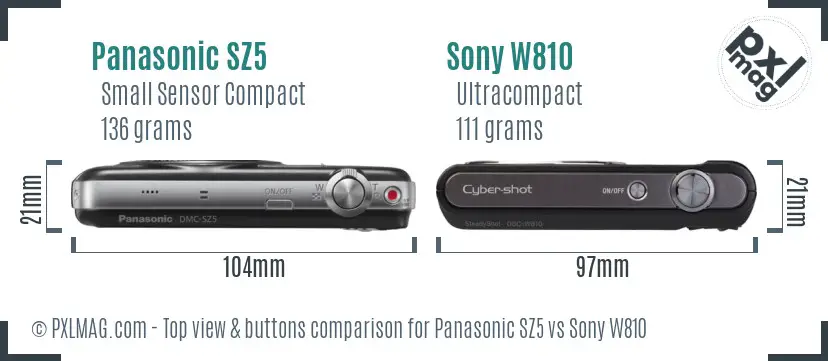 Panasonic SZ5 vs Sony W810 top view buttons comparison