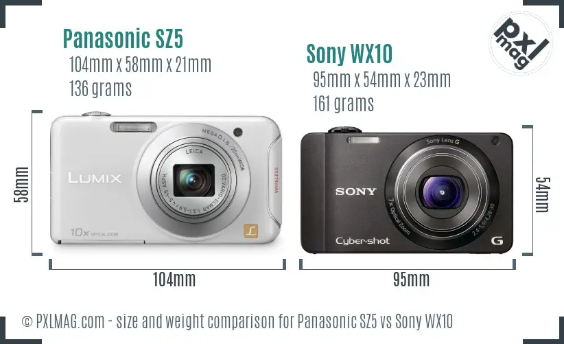 Panasonic SZ5 vs Sony WX10 size comparison Panasonic SZ5 vs Sony WX10 size comparison