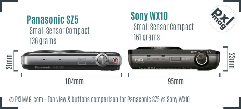 Panasonic SZ5 vs Sony WX10 top view buttons comparison Panasonic SZ5 vs Sony WX10 top view buttons comparison