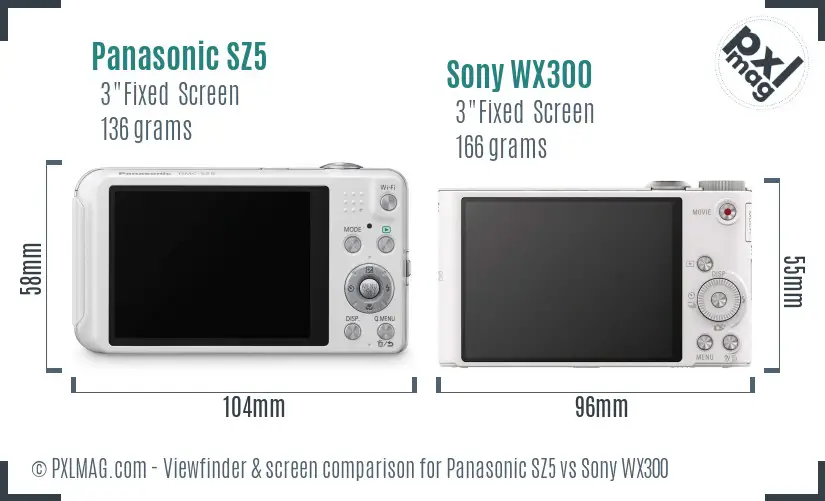 Panasonic SZ5 vs Sony WX300 Screen and Viewfinder comparison