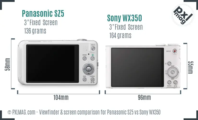 Panasonic SZ5 vs Sony WX350 Screen and Viewfinder comparison
