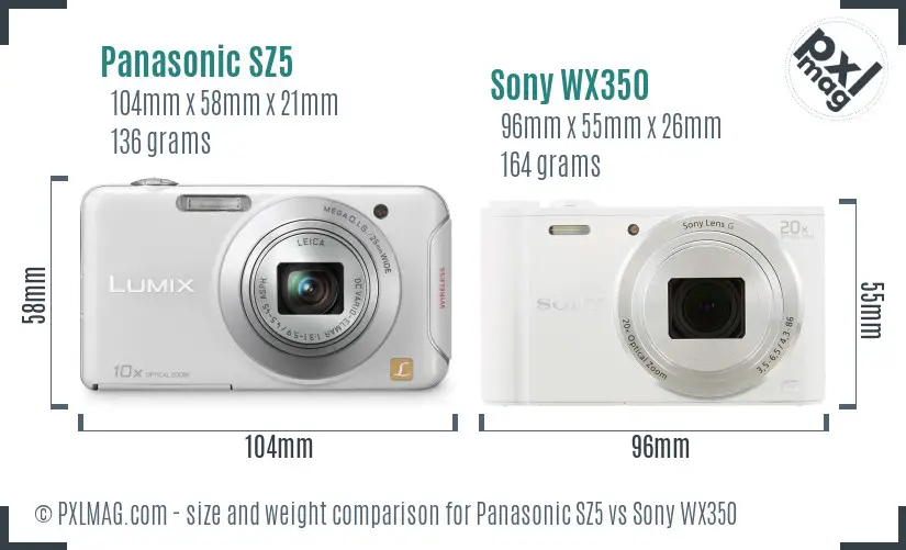 Panasonic SZ5 vs Sony WX350 size comparison