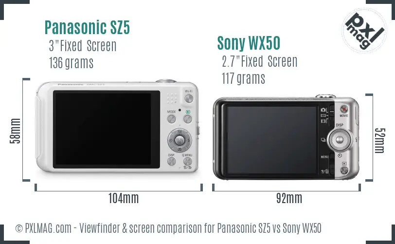 Panasonic SZ5 vs Sony WX50 Screen and Viewfinder comparison