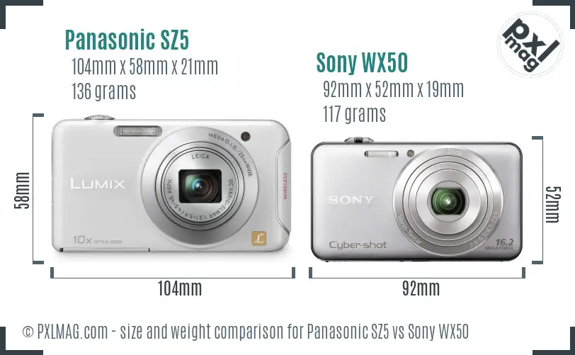 Panasonic SZ5 vs Sony WX50 size comparison