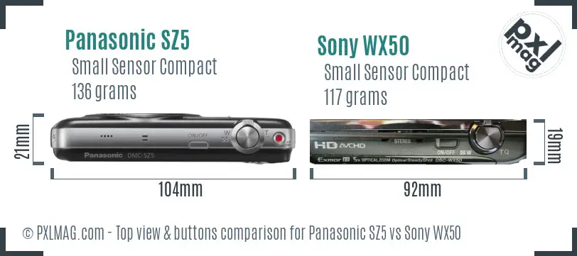 Panasonic SZ5 vs Sony WX50 top view buttons comparison