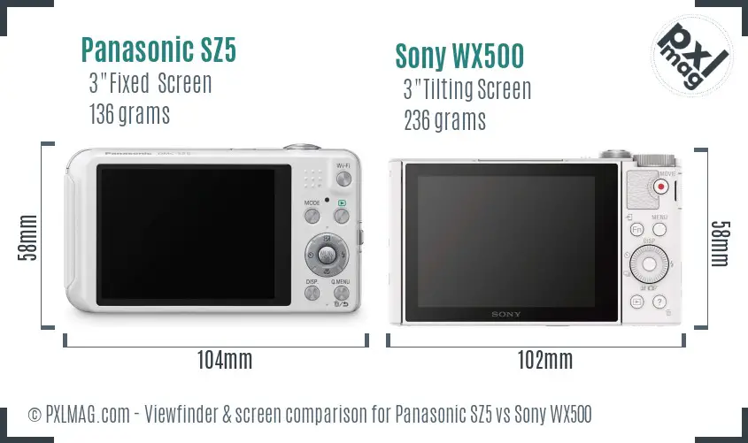 Panasonic SZ5 vs Sony WX500 Screen and Viewfinder comparison