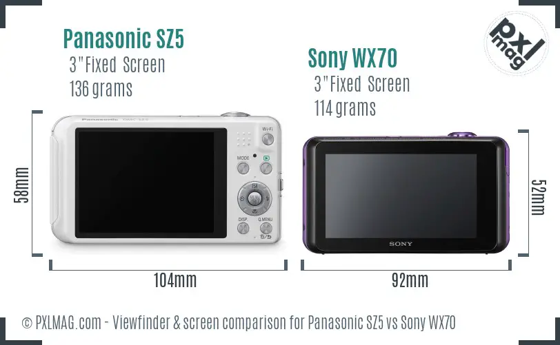 Panasonic SZ5 vs Sony WX70 Screen and Viewfinder comparison