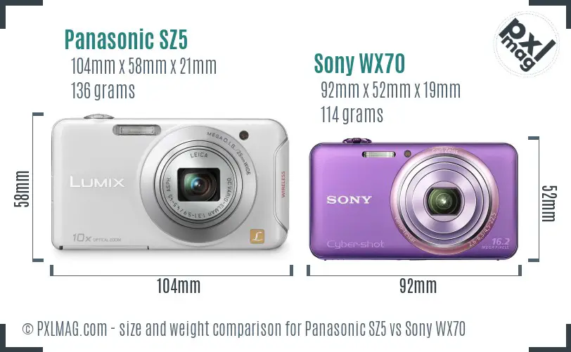 Panasonic SZ5 vs Sony WX70 size comparison