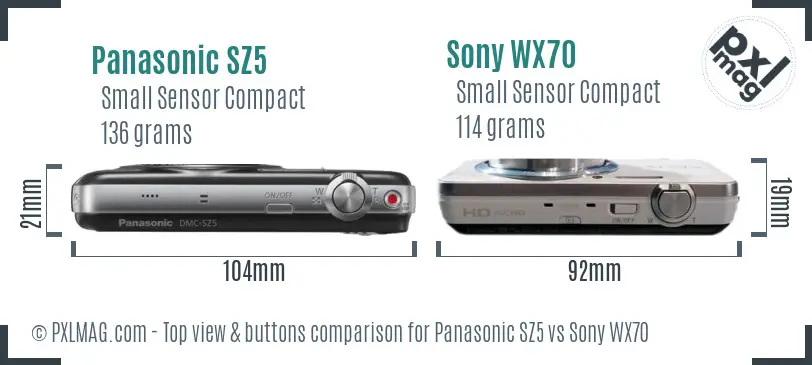 Panasonic SZ5 vs Sony WX70 top view buttons comparison