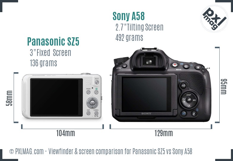 Panasonic SZ5 vs Sony A58 Screen and Viewfinder comparison