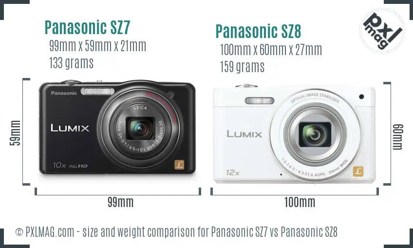 Panasonic SZ7 vs Panasonic SZ8 size comparison
